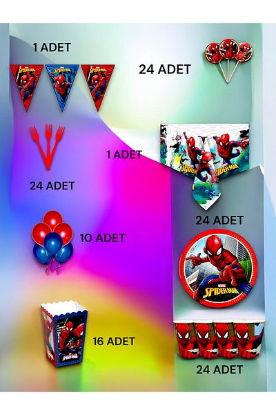 VibeHome 24 Person Spiderman Themed Luxury Set - Birthday Party and Fun Events