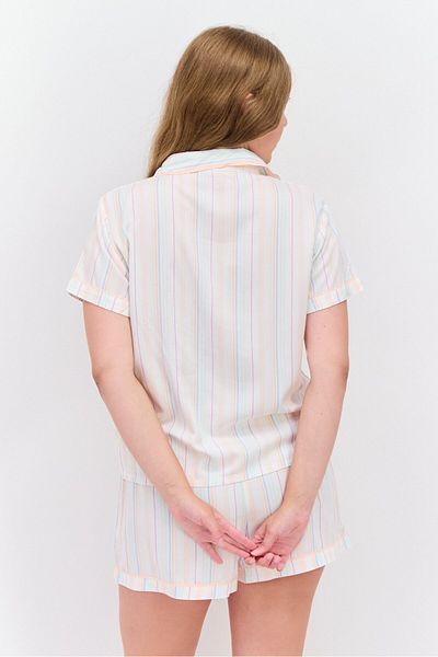 Kathy Ireland Women 2 Pcs Striped Top And Shorts Pajama Sets, White