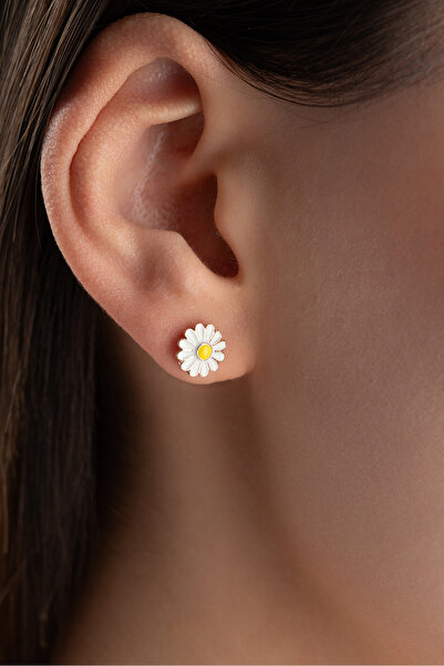 ESSARE 925 Ayar Gümüş Minimal Mineli Papatya Model Küpe