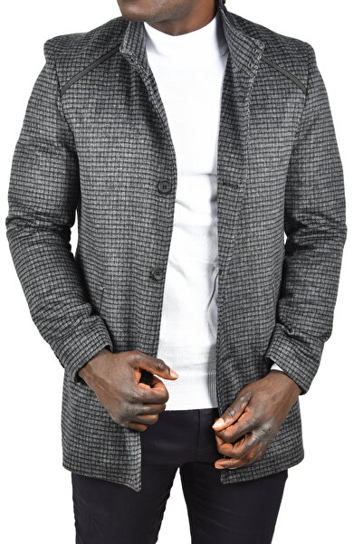 DeepSEA Чоловічий темно-синій пальто з візерунком у клітинку, slim fit, кашемір 2407003