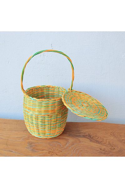 Mylamp Coș din ratan 20x16 cu capac verde