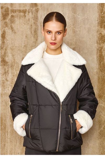 Unıquemode Uw 259001   Unique Collar Fur Detailed Short Coat