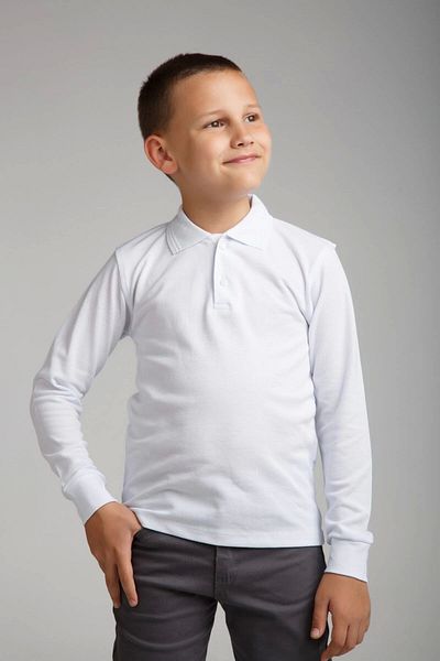 Dragora Mânecă lungă cu gât polo din bumbac pieptănat alb