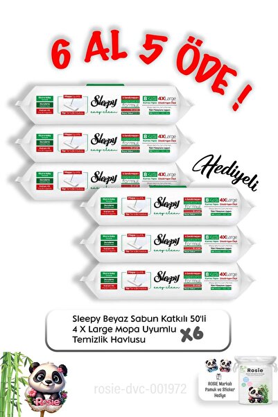 Sleepy Beyaz Sabun Katkılı 50'li 4 X Large Mopa Uyumlu Temizlik Havlusu 6 Al ...