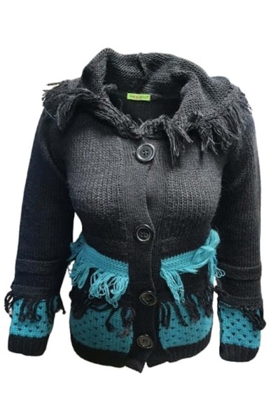 PİNK Pink Apple P00130 Women's Hand Knitted Hooded Cardigan with Fringe Front...
