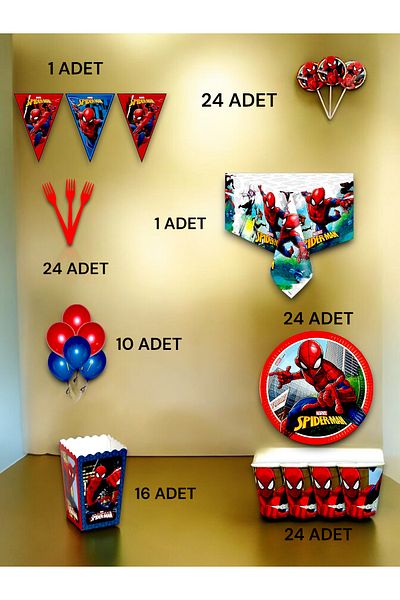VibeHome 24 Person Spiderman Themed Luxury Set - Birthday Party and Fun Events