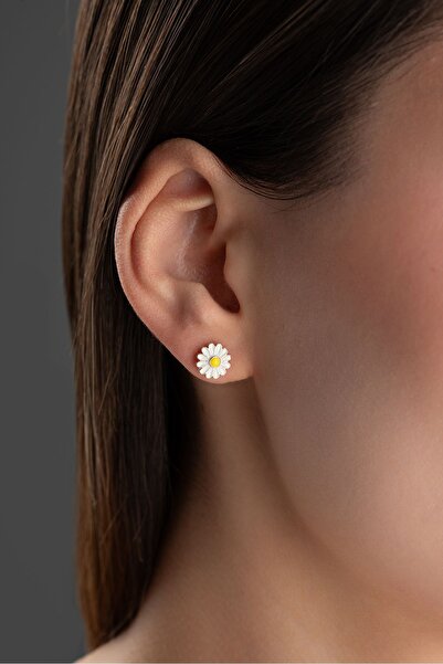 ESSARE 925 Ayar Gümüş Minimal Mineli Papatya Model Küpe