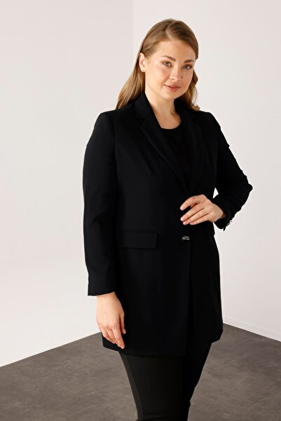 Moda İlgi Modailgi  Mono Yaka Çift Düğme Uzun Ceket Siyah