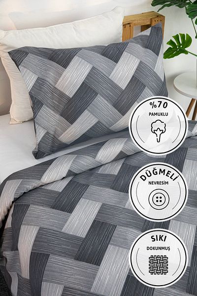 FAVORA Capella Cotton Ranforce Single Duvet Cover Set - Gray