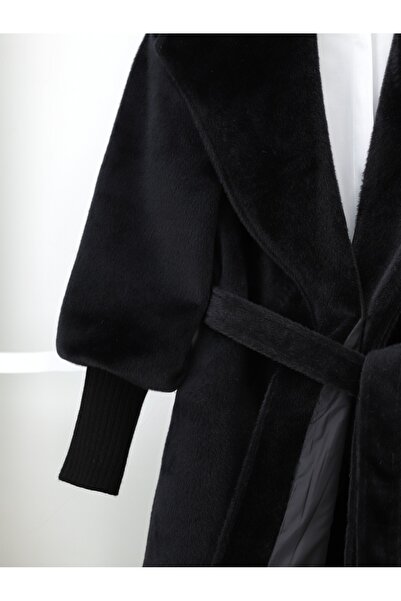 Modamorfo Palton cu mâneci cu nervuri, guler șal, căptușit cu catifea -Negru