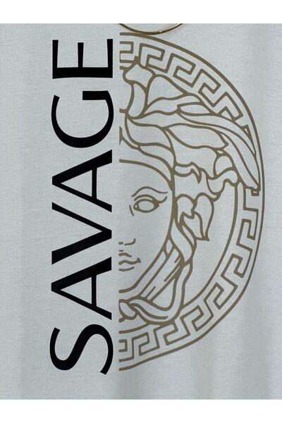 Hunors Sportswear & Company Men's White Savage Printed Oversize Crew Neck T-shirt Shorts Set