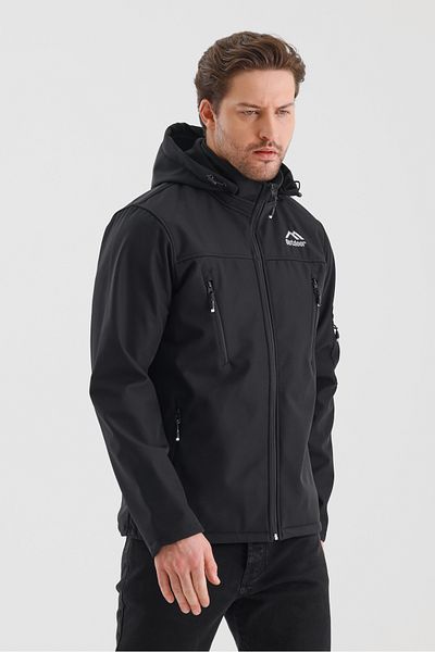 B.HE.Z Αδιάβροχο ανδρικό παλτό Softshell με αφαιρούμενο φερμουάρ και φλις εσωτερικά μαύρο