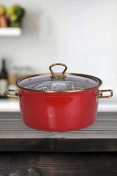 PR HOME 22 cm Red Enamel Frying Pot