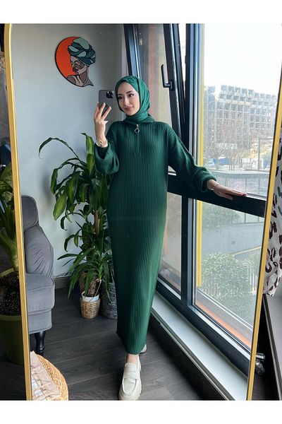 Jose Clothing Howell Premium Yarn Series Zippered Ribbed Long Knitwear Dress