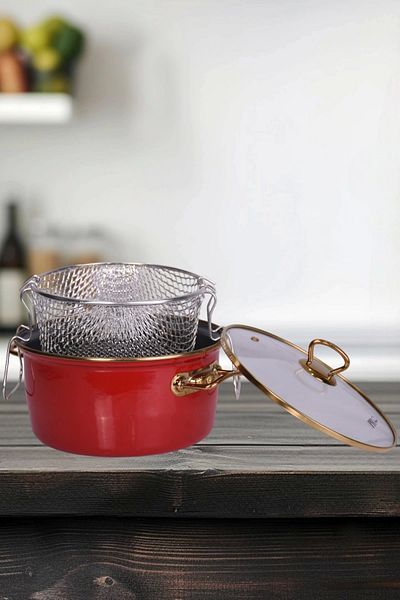 PR HOME 22 cm Red Enamel Frying Pot