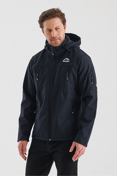 B.HE.Z Navy Blue Softshell Men's Coat - Waterproof with Detachable Zipper and Pocket