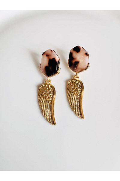 DEVİ fashion Angel Wing Leopard Earrings 6 cm