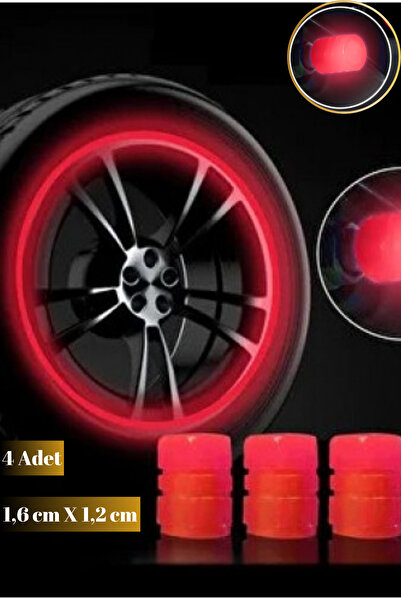 Hane Dostu 4 Adet Kırmızı Renk Fosforlu Sibop Kapağı | Oto Lastik Dekoratif S...