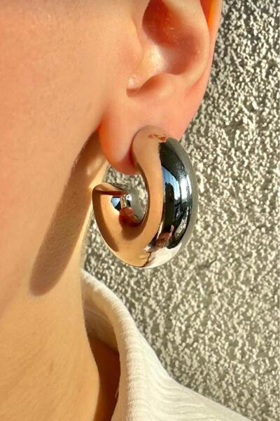 By Zeyna Aksesuar Women's Curved 3cm Hoop Look Earrings Zrk00590