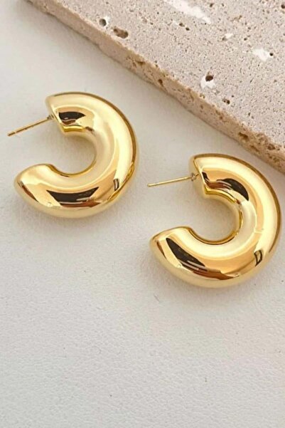 By Zeyna Aksesuar Kadın Bombeli 3cm Halka Görünümlü Küpe zrk00590