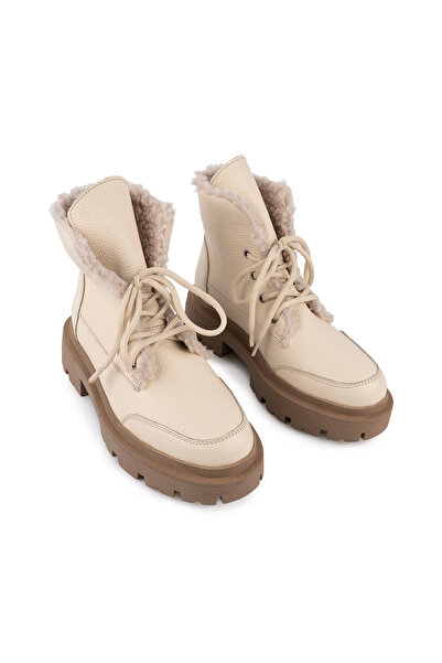 Emel Ayakkabı Hakiki Deri Kürklü Modern Bağcıklı Postal Bot