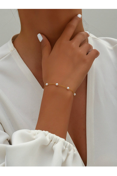 Mupten سوار نسائي ذهبي بتصميم سلسلة شعيرات مزين باللؤلؤ