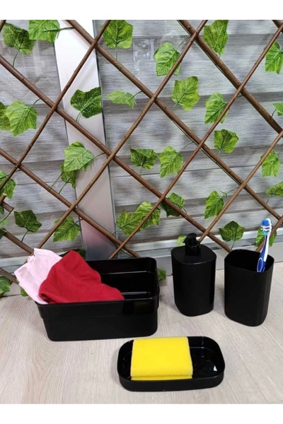 abnturk 4 Parça siyah kullanışlı modern banyo seti
