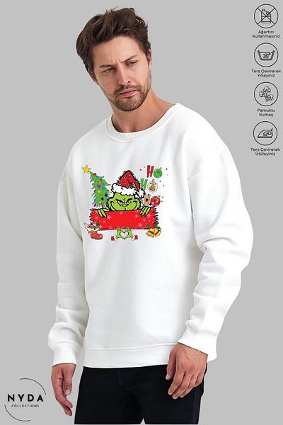 Nyda Collections Hanorac supradimensionat unisex cu mânecă lungă, cu inimă, cu imprimeu de Anul Nou