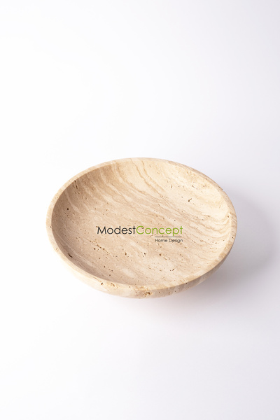 Modestmar Ivory Traverten Kase, Traverten Dekoratif Kase, Traverten Tabak 26cm Top Ayaklı