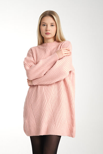 Kirazgym Yumoş ip Çizgi Desen Triko Tunik Kazak