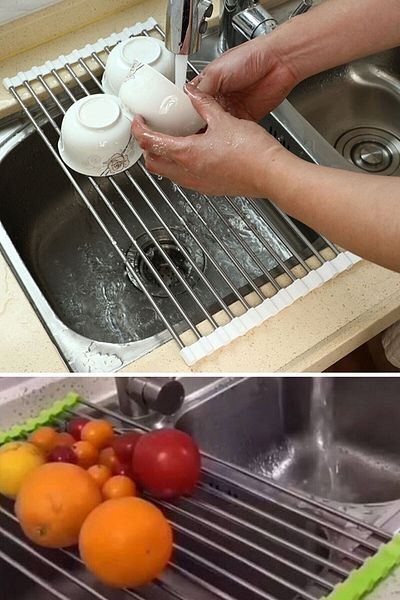 Roichil Sink Top Folding Trivet Stainless Steel Vegetable Fruit Dish Drying Strainer