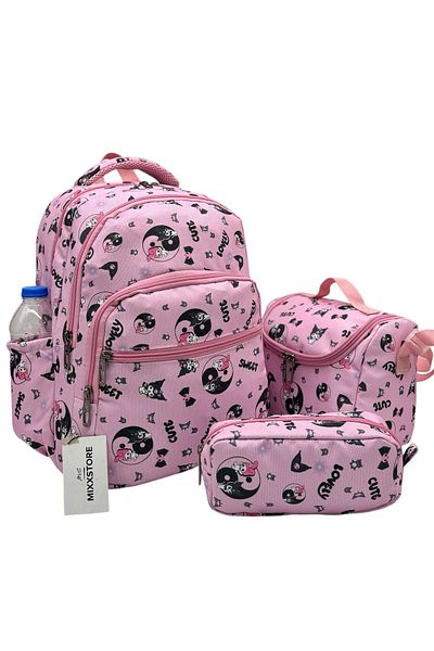 ms mixxstore Rucsac pentru școală primară pentru fete cu model de caractere, cu alimentare din folie și suport pentru stilou