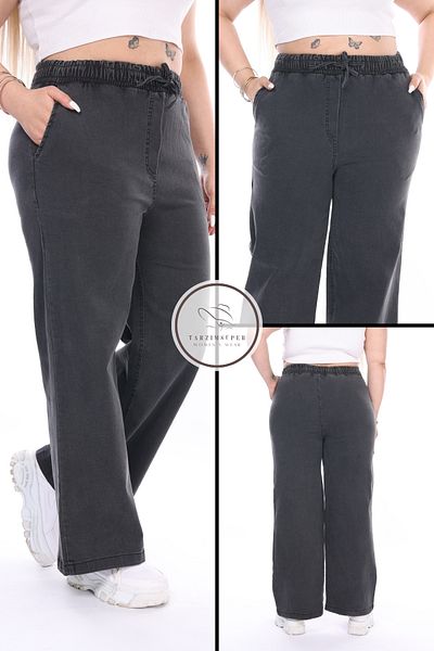 tarzımsüper Plus Size Elastic Waist Comfort Model Wide Leg High Waisted Soft Texture Jeans Jeans