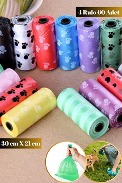 Hane Dostu 4 Rulo 60 Adet 30 CM Pati Desen Dayanıklı Köpek Kaka Poşeti | Dışkı Poşeti