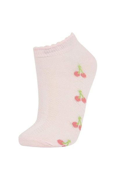DeFacto New Season Girl's 5-Piece Cotton Cherry and Flower Patterned Booties Socks