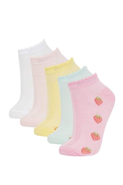 DeFacto New Season Girl's 5-Piece Cotton Cherry and Flower Patterned Booties Socks