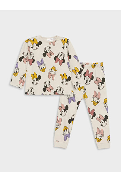 LC Waikiki LCW baby Bej Bisiklet Yaka Minnie Mouse Baskılı Kız Bebek Pijama Takımı