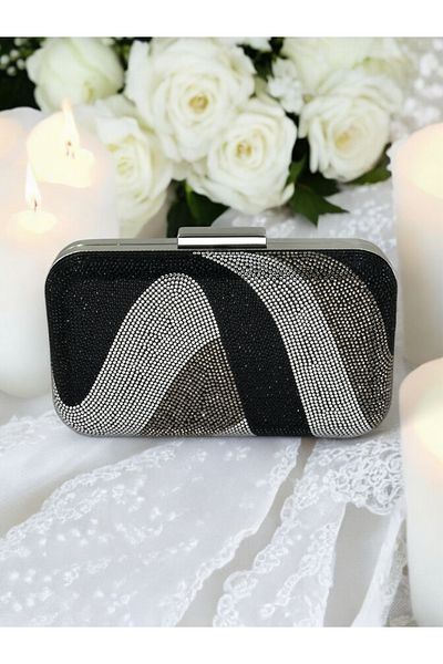 Biçanta Design Special Negru Platină Argintiu Culoare Cristal Piatră Rochie De Seară Geantă Nuntă Logodna Henna Absolvire