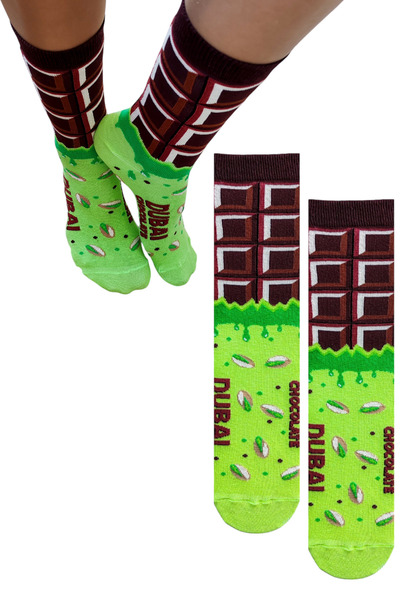 ZEYZEY MONKEY Set of 2 Dubai Chocolate Patterned Special Design Socks (2 Pairs)