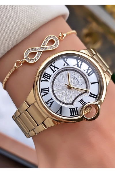 Ferrucci Brand Gold Color Steel Cord Women's Wristwatch - Bracelet Gift