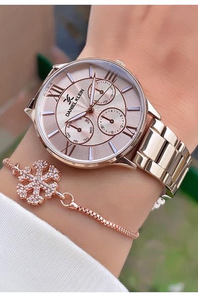 Daniel Klein Brand Rose Gold Color Large Case Women's Wrist Watch - Bracelet Gift