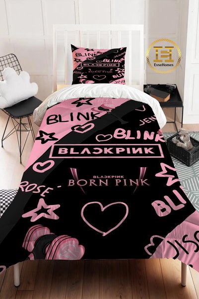 EVSEHOMES BLACK PINK  YORGAN SETİ ( YORGAN - YASTIK KILIFI )