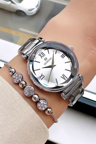 Homies Waterproof Silver Women's Wristwatch - Steel Band & Bracelet Hmby2036C3