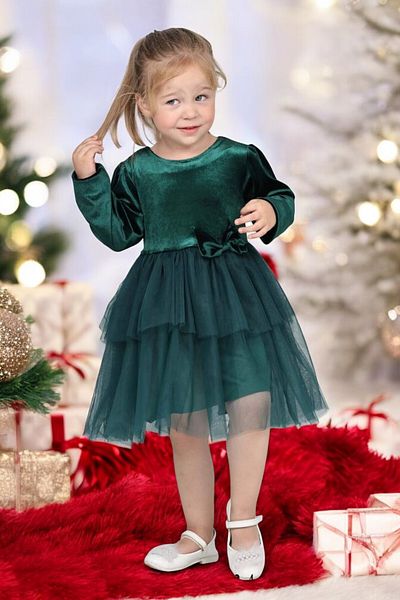 LEON CLUB Girls' Velvet, Tulle, Bow Detail; New Year'S, Birthday, Party, Festive, Wedding Dress