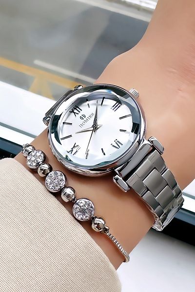 Homies Waterproof Silver Women's Wristwatch - Steel Band & Bracelet Hmby2036C3