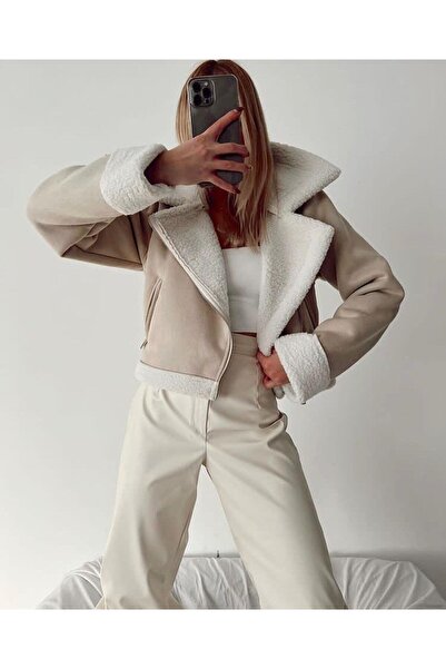 La Querta Vintage Furry Short Crop Δερμάτινο Παλτό Suede Coat Jacket Trench Coat παλτό