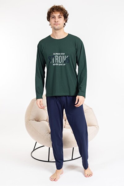 Mutlu City Ποιοτικό ανδρικό σετ πιτζάμες - λαιμόκοψη, χτενισμένο βαμβάκι, κανονική εφαρμογή Α 803123