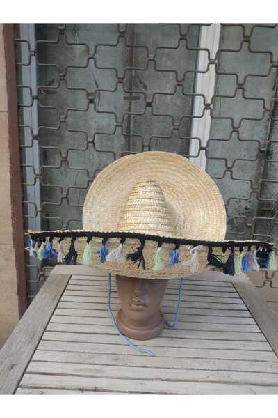 AKTEZ-EL Оригінальна мексиканська капелюх - велика солом'яна, з бахромою