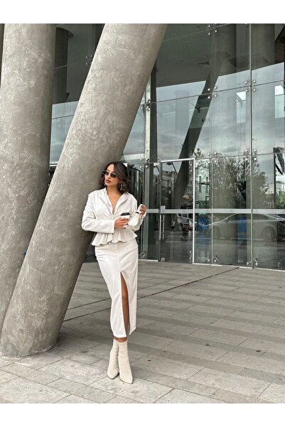 Genel Markalar Taş Rengi Süet Yırtmaçlı Etek