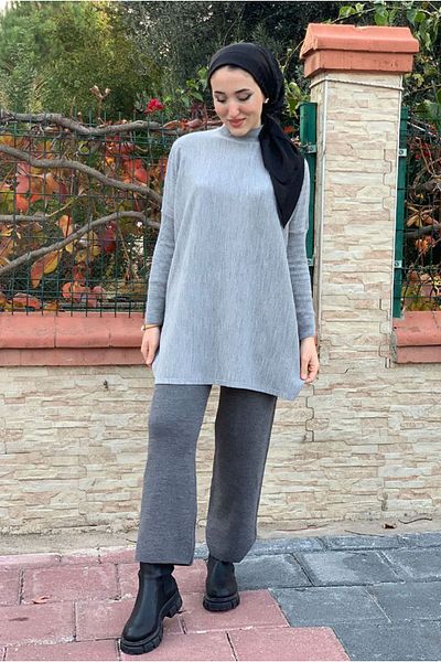 Moda Rosa 25K4047 - Grey - Fishing Neck Knitting Sweater